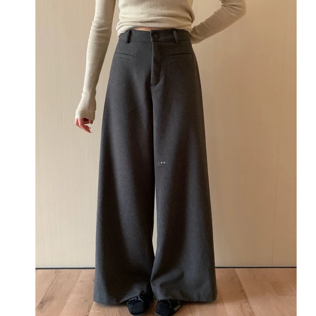 FCYSTUIDOHZJ 韩系百搭毛呢阔腿裤冬季新款百搭高腰显瘦长裤女