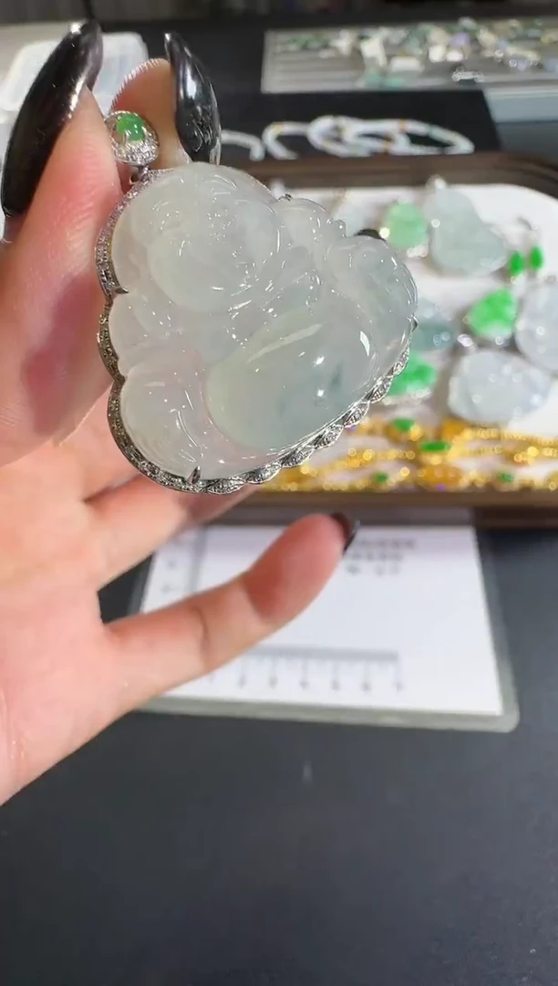 吊坠(不含链)18K金镶嵌翡翠【源头工厂】钻石镶嵌