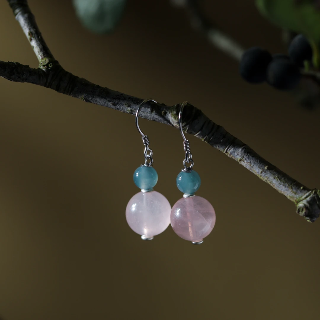 【意婵】《樱桃》精品天然粉水晶耳饰翡翠银s925配件900251