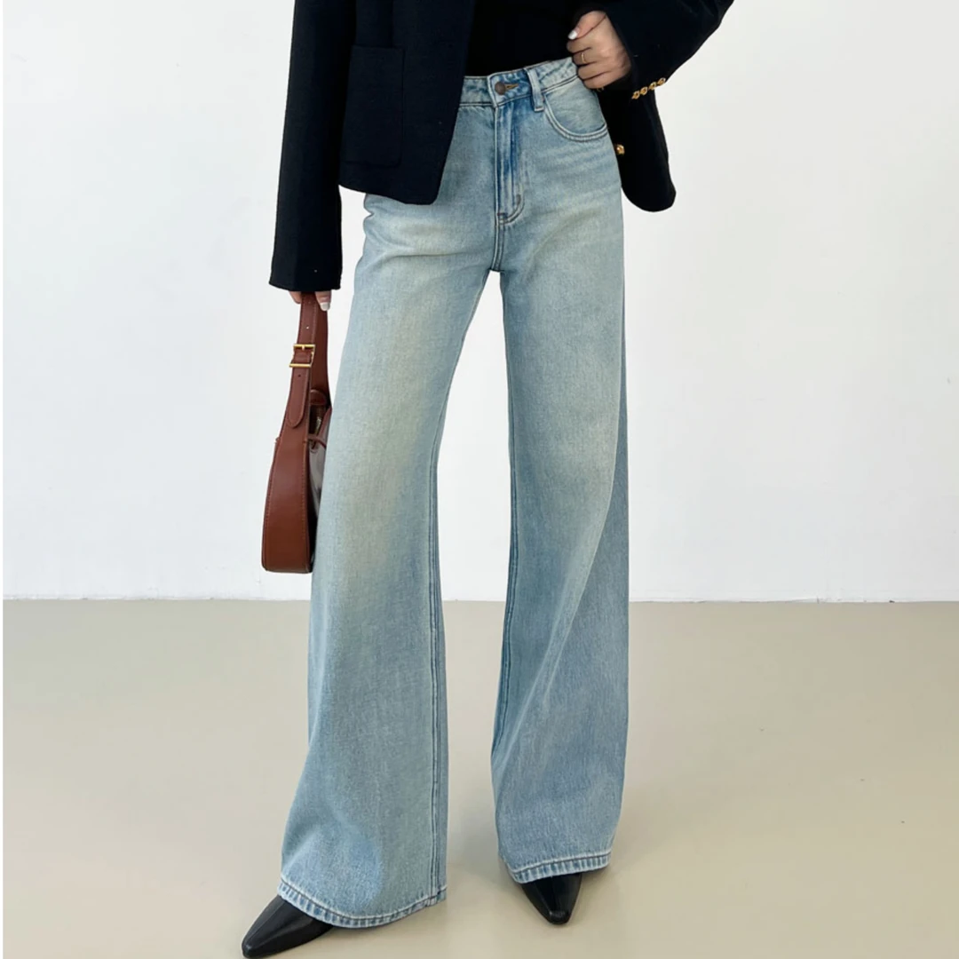 【才】A10 高腰浅色阔腿牛仔裤女显瘦垂感直筒宽松春夏季拖地裤