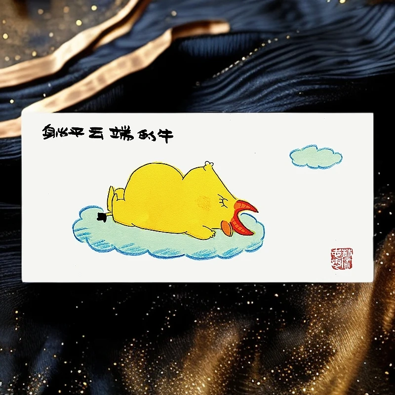 【躺在云端的牛】纯画芯蔡志忠亲章版画客厅玄关背景墙装饰挂画