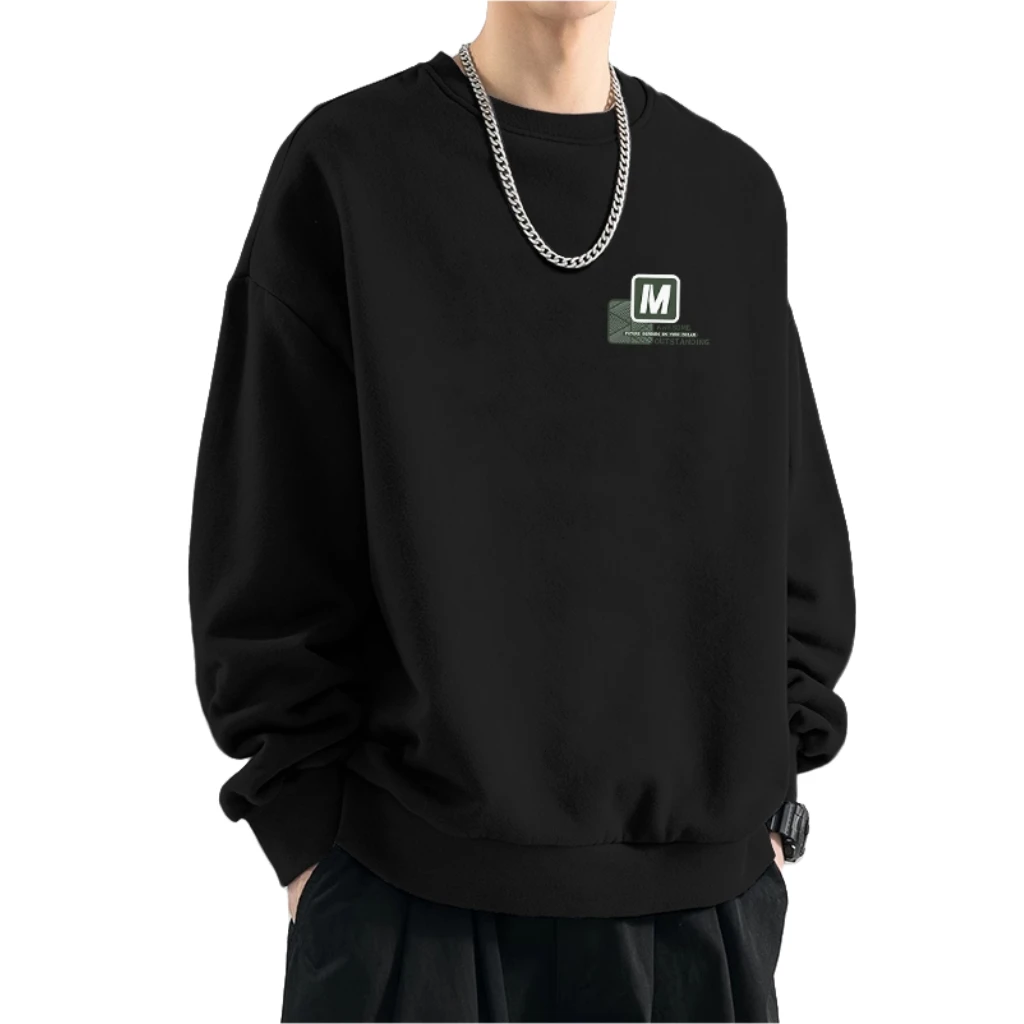 雅鹿男装时尚爆款保暖加绒百搭休闲圆领卫衣潮流高档帅气宽松印花