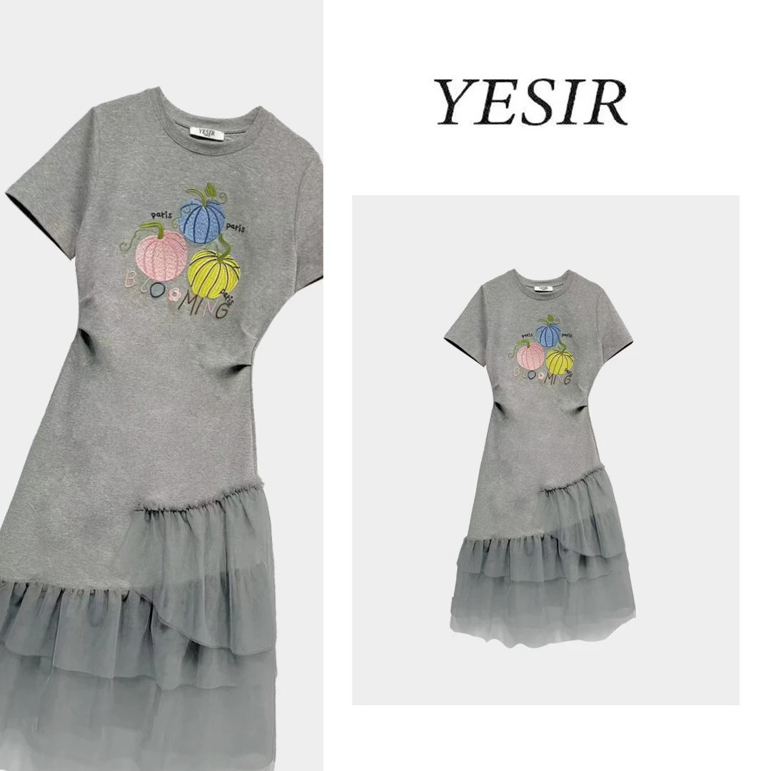 Q25146时尚设计款刺绣南瓜收腰显瘦连衣裙