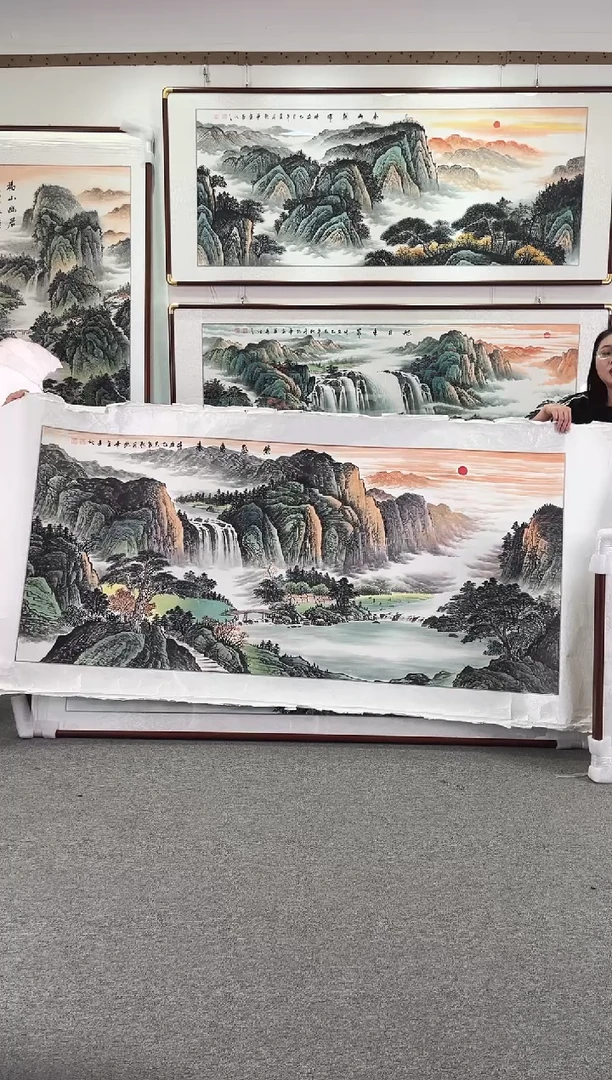 国画纯手绘200x90紫气东来画芯