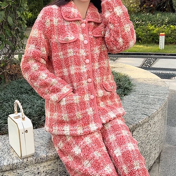 冬季新年时尚韩版家居服睡衣加厚安可拉红小香风款气质