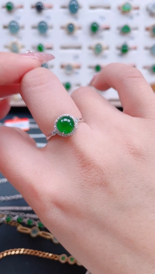银S925镶嵌戒指翡翠天然翡翠