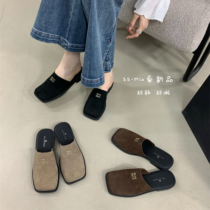 通勤软底真皮凉拖鞋女2025早春新款百搭低跟半拖鞋3211-33