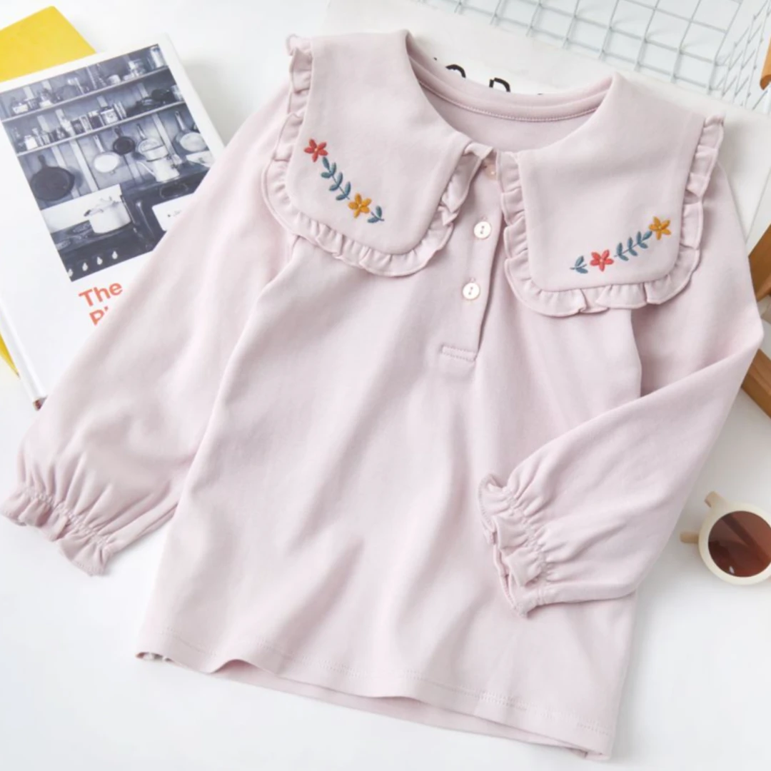 1【SP0167】春款女宝浅紫洋气娃娃领韩版长袖衬衫小诺