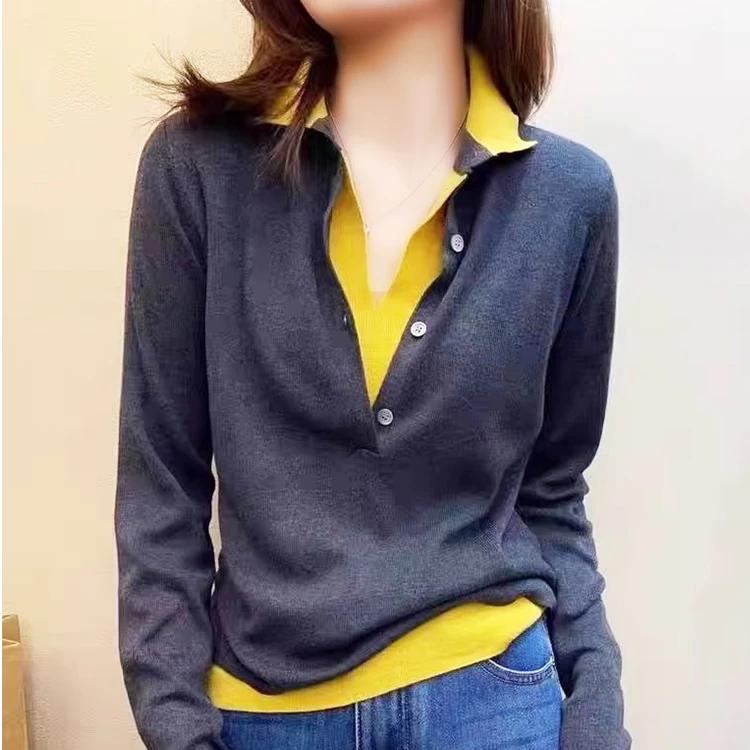 宽松显瘦【80-180斤】假两件潮流针织衫上衣女秋冬款气质打底衫毛衣