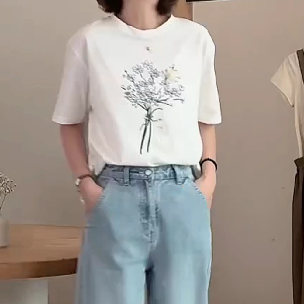 【恋爱花束】夏季新款印花花束+手工立体花朵t恤