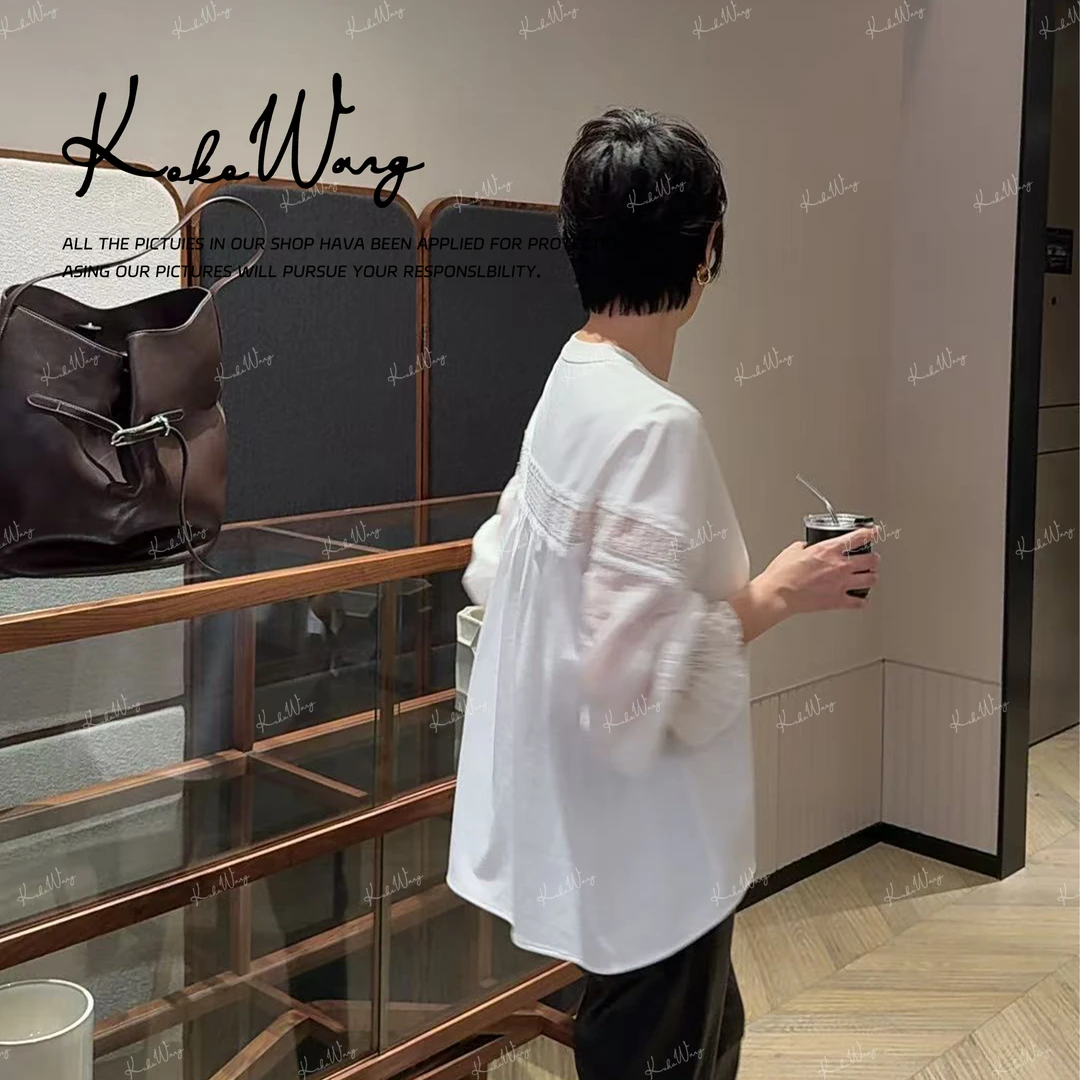 KOKOWANG【宫廷】秋冬拼接蕾丝花边袖休闲时尚百搭上衣N0685J27CS41