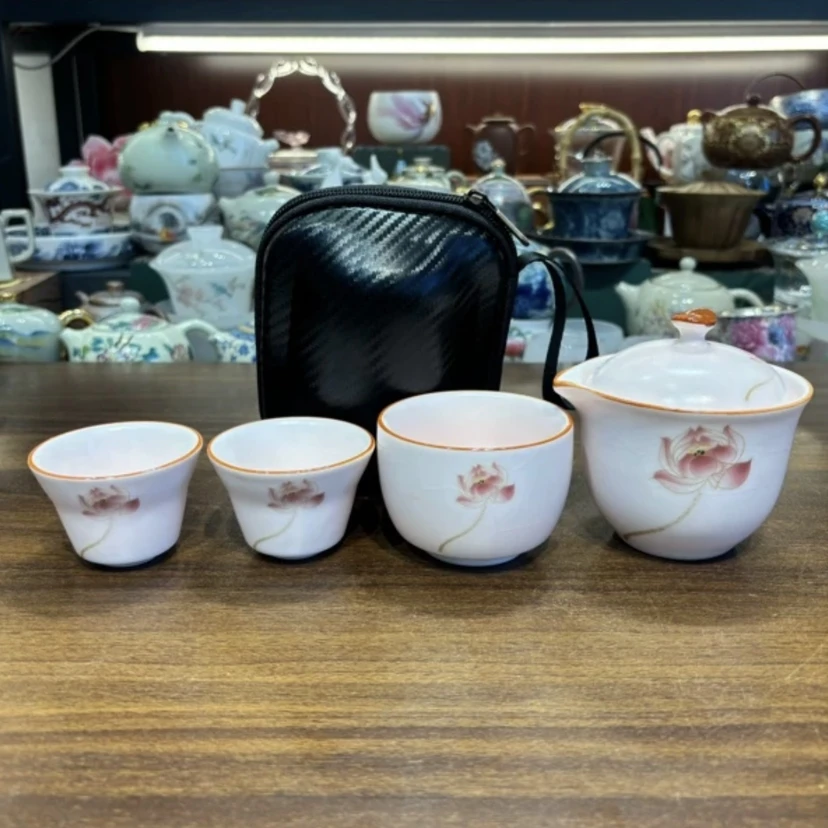 一鸣   汝窑粉莲陶瓷旅行茶具H77