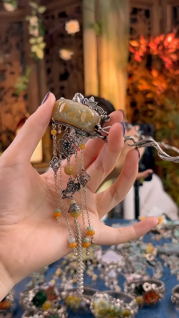 银S925镶嵌挂件翡翠发簪