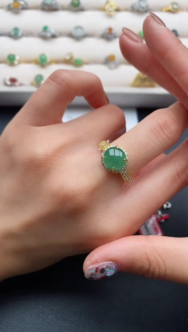 银S925镶嵌戒指翡翠7777777+3