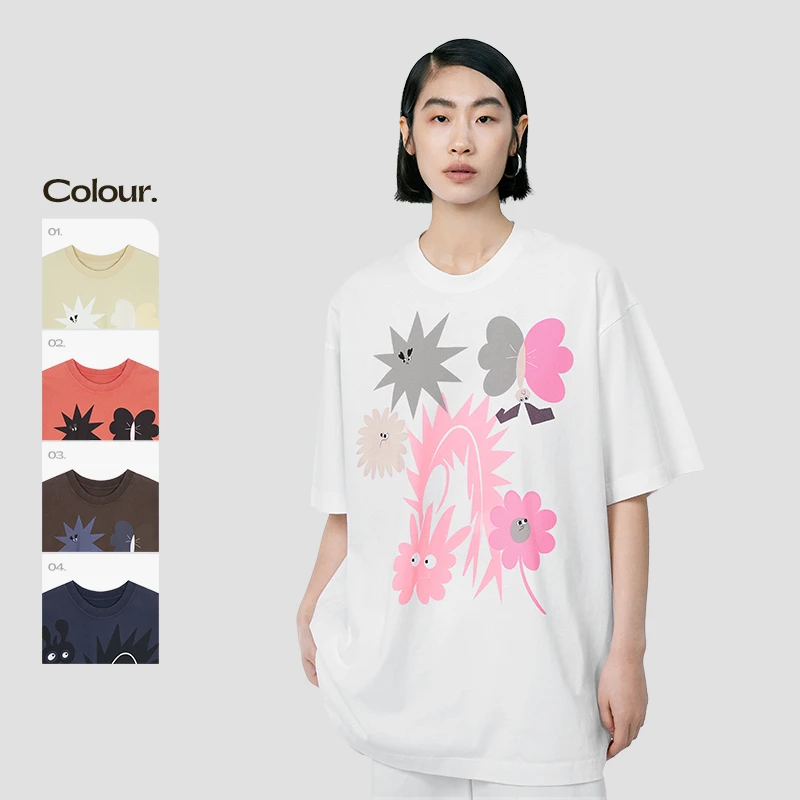 JNBY/江南布衣春夏季女装T恤宽松圆领趣味印花短袖上衣5O1113380