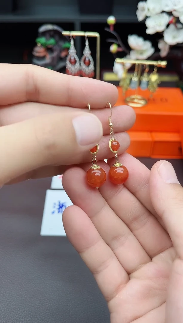 玛瑙/玉髓耳饰银S925镶嵌539000