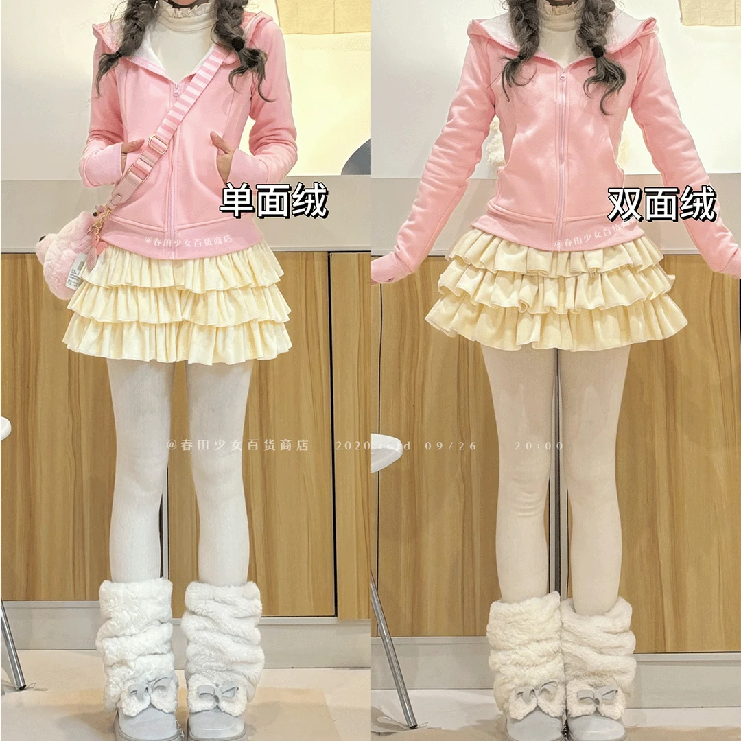 秋冬加厚保暖褶皱宝宝绒保暖软糯防走光显瘦可爱温暖感复古半身裙