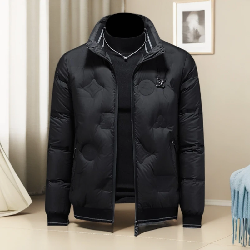 巴赛娜缇男厚款保暖修身潮牌冬季白鸭绒立领字母压花简约风羽绒服
