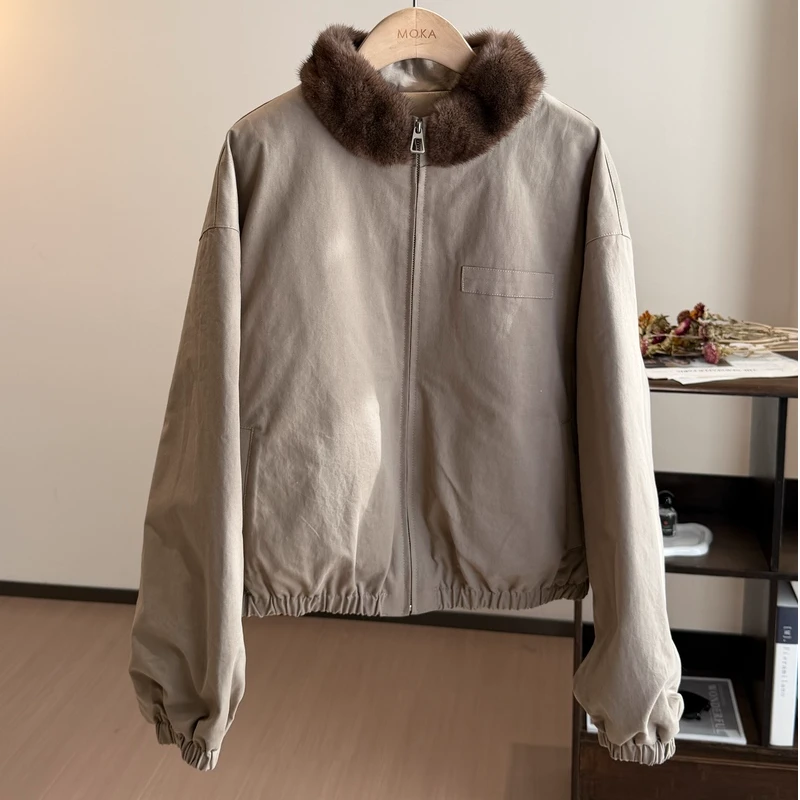 意大利L*P秋冬保暖宽松休闲水貂立领鹅绒女士外套（260153）0317