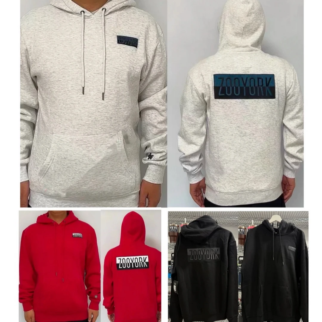 ZOO YORK 后背方形字母刺绣logo 连帽加绒卫衣 男女同款