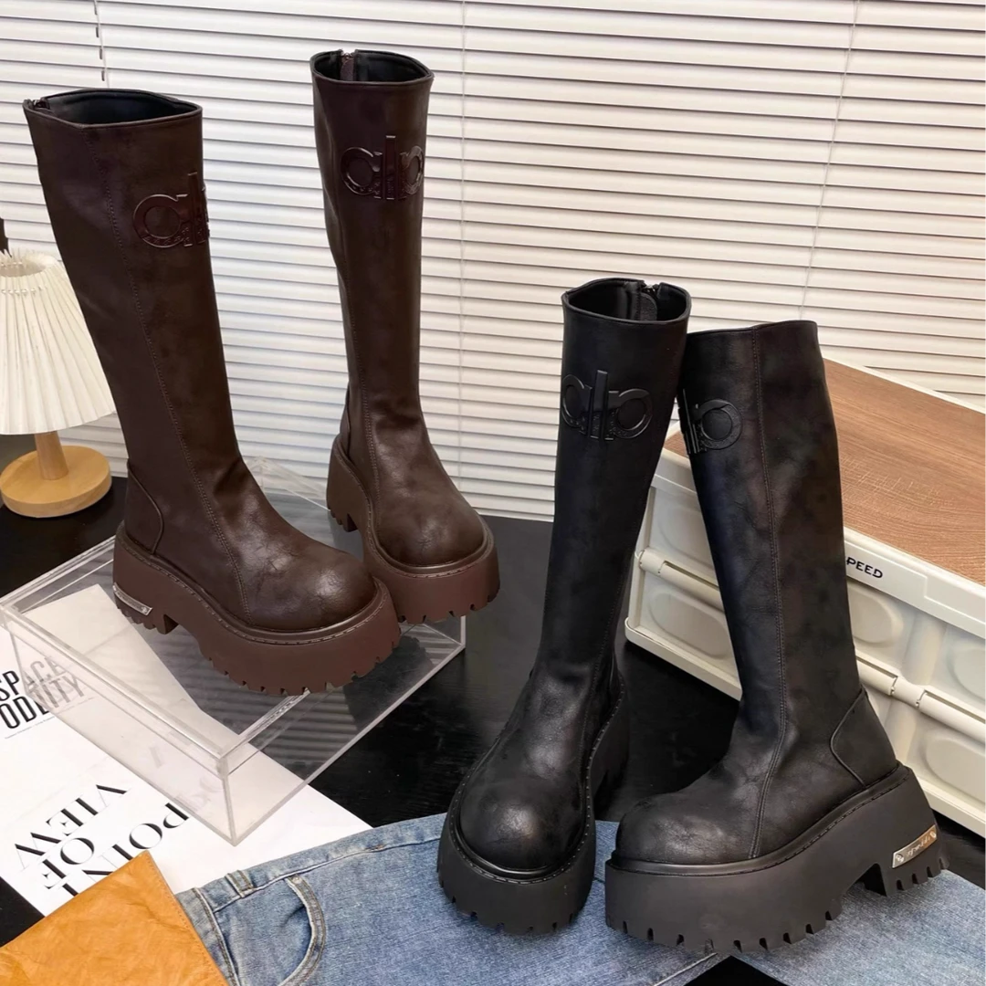 【倩倩】不过膝长筒瘦瘦靴女2025秋季新款厚底增高显瘦骑士靴潮