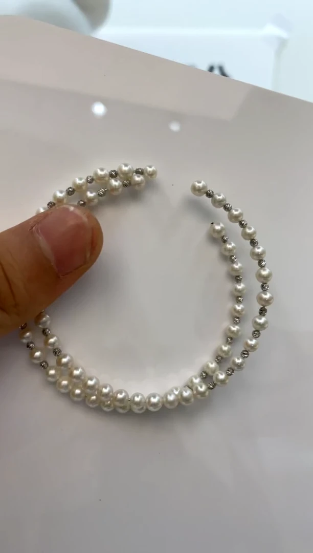 银S925镶嵌手镯淡水珍珠4-5