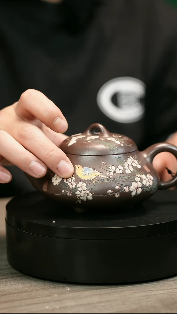 茶壶紫砂胖*爷H2486李小琴彩刻喜鹊汉堂石瓢