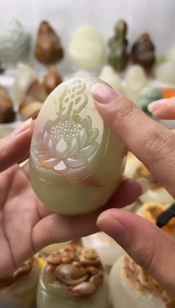 石材古青石棉纹正常不退换佛莲花微瑕