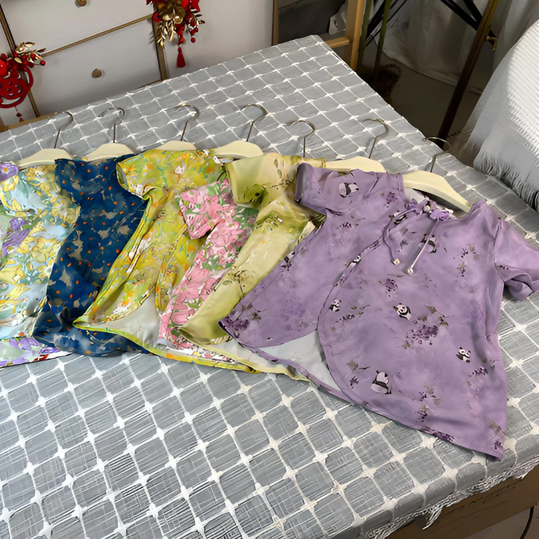 【断码清】人造棉棉绸新中式新款长裤带袖空调服套装女童夏季亲子款