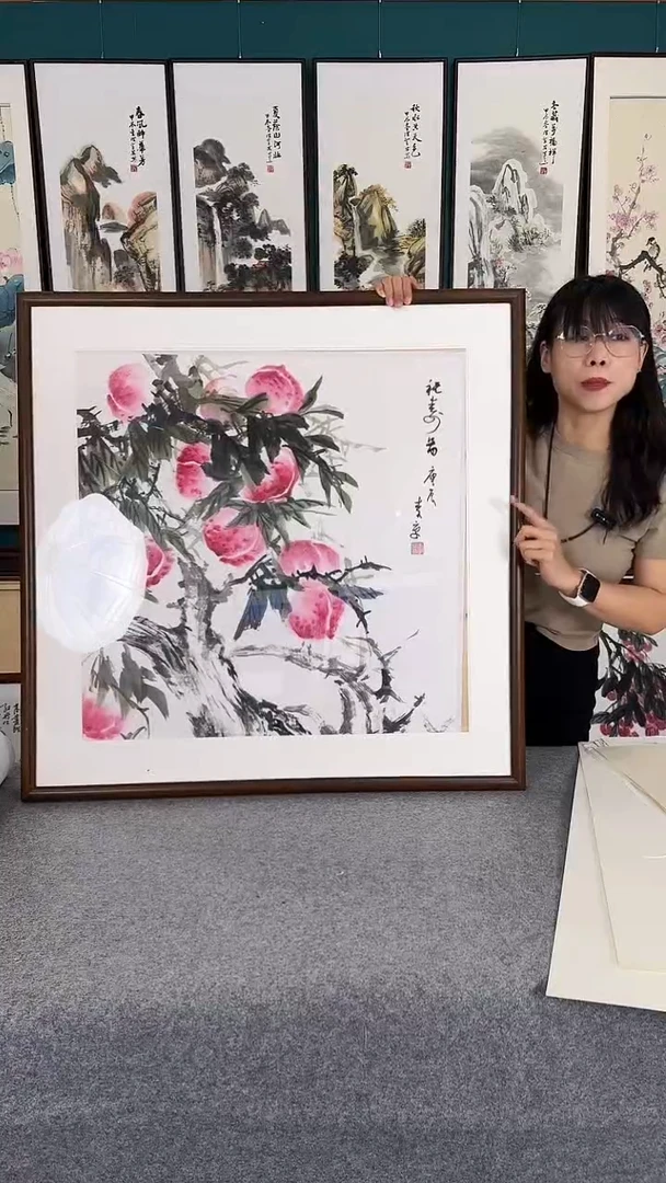 国画福寿满堂实木装裱83*83