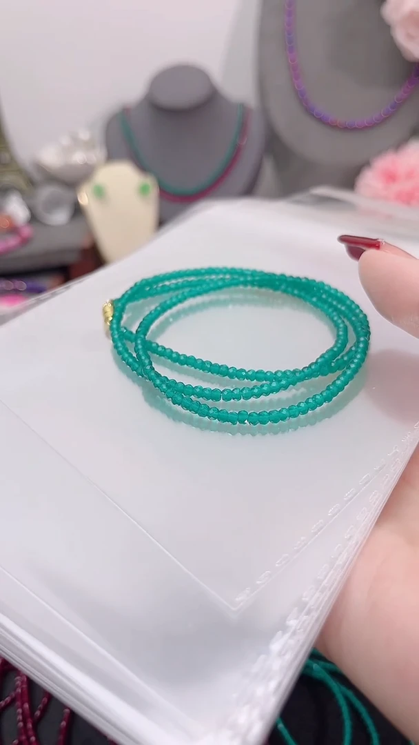 银S925镶嵌手链祖母绿三圈算盘刻99