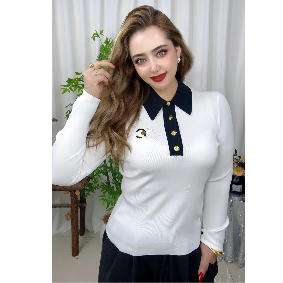 体恤长袖蓝色针织时尚休闲百搭翻领春秋学院风秋冬