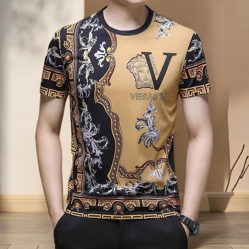 欧洲站短袖t恤男高档男士t恤衣服男内搭字母印花半袖男款上衣体恤