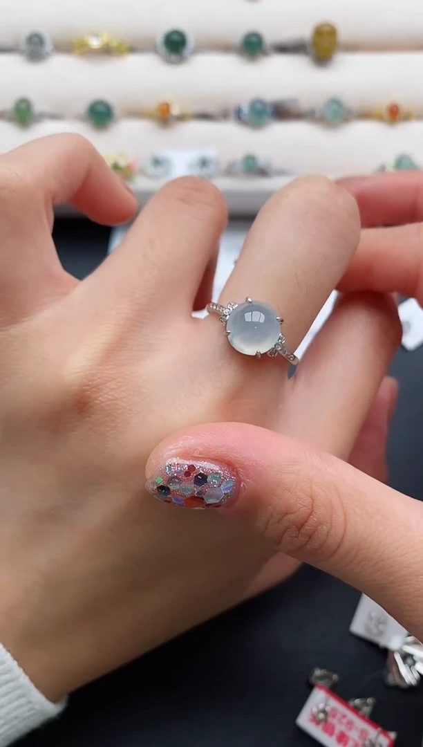 银S925镶嵌戒指翡翠66666666+3