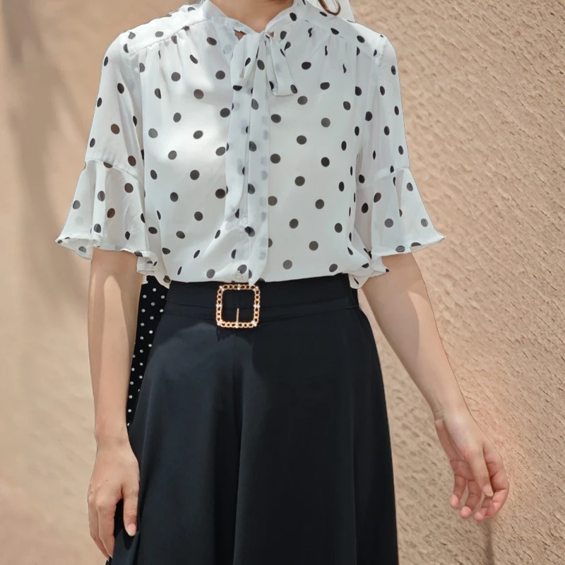Y290白色波点小短袖气质时尚休闲百搭女士夏季简约