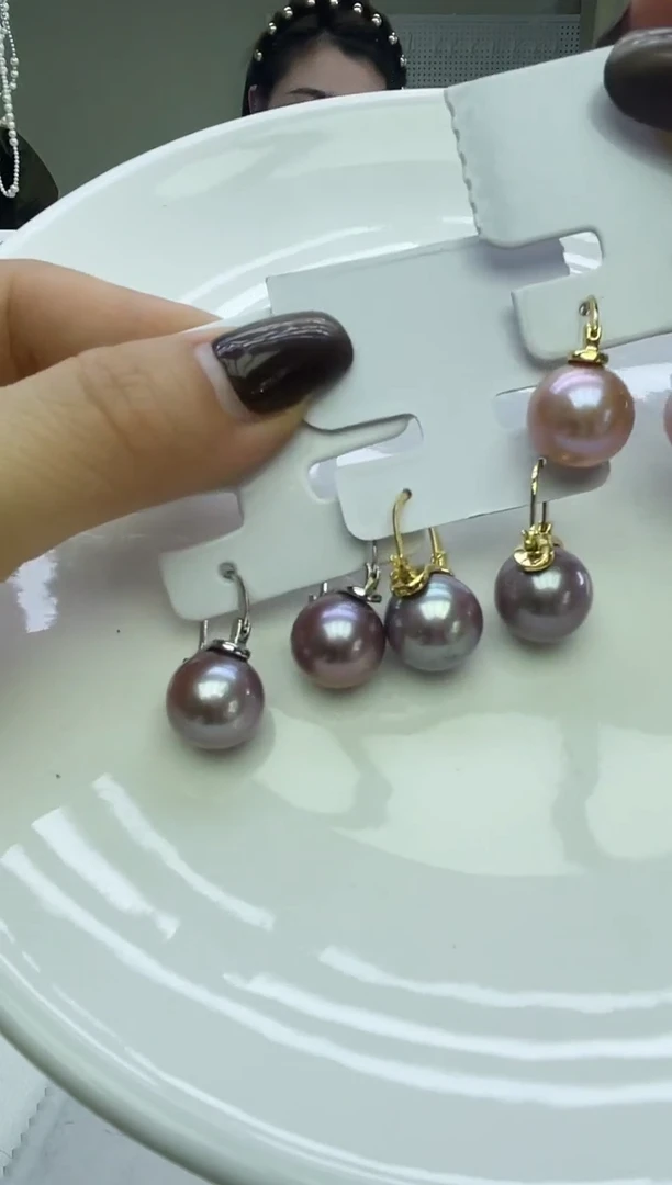 未镶嵌耳饰淡水珍珠紫色系耳饰