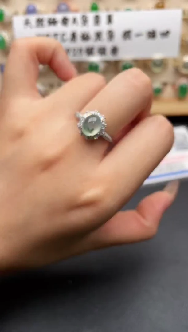 银S925镶嵌戒指翡翠一物一证一礼盒