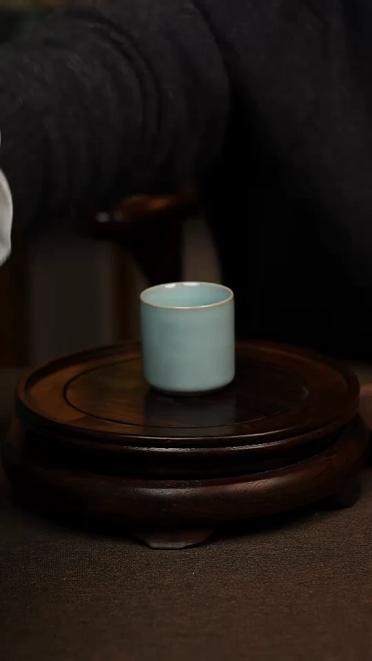 瓷片天青色扳指杯50ml微瑕不带礼盒