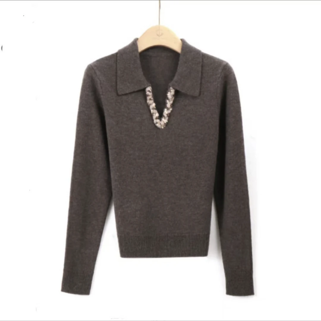 2024秋冬长袖v领套头针织休闲百搭时尚气质时尚上衣