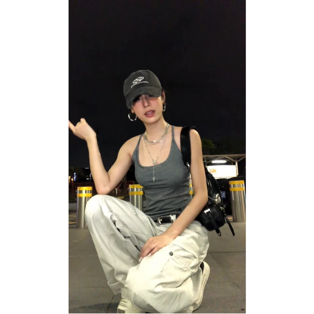 【十二】美式复古条纹吊带背心女夏季外穿修身显瘦设计感上衣SE1109