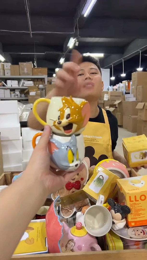 瓷片原盒立体猫和老鼠对杯