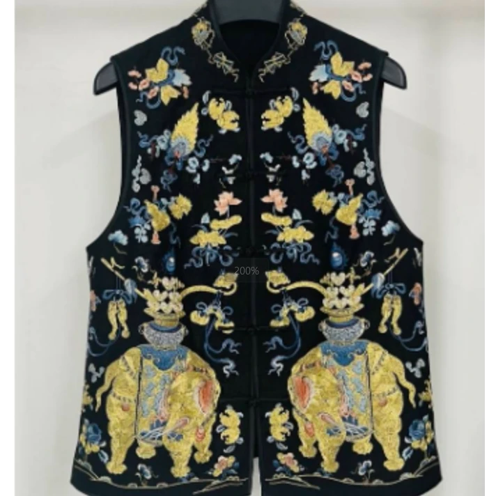 【十三郎】2024秋季真丝香云纱盘金绣马甲242449