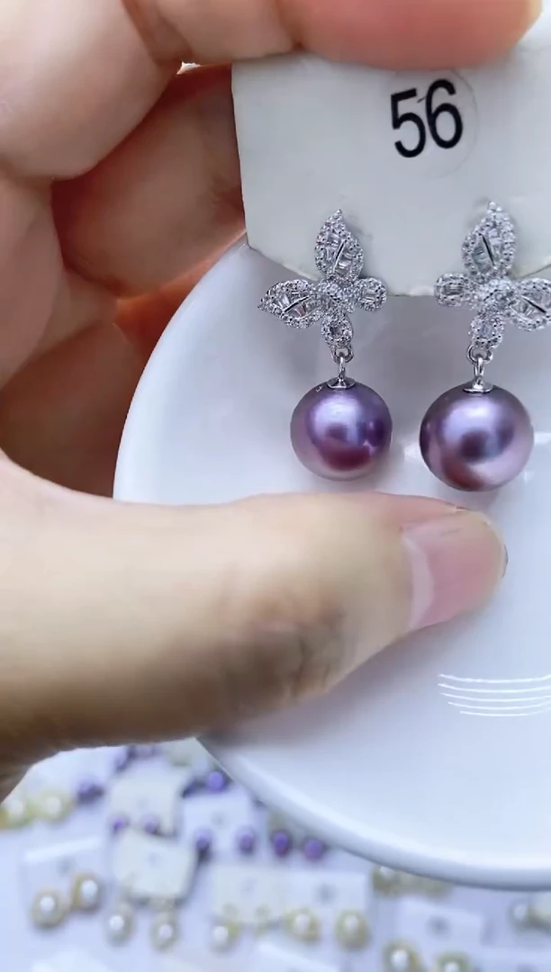 银S925镶嵌淡水珍珠耳饰56