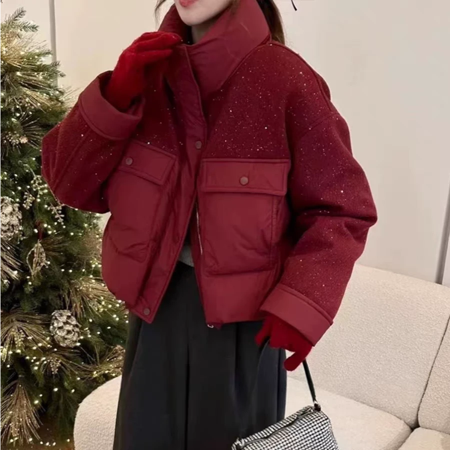 263冬季新款时尚亮片冬天洋气外套衣服女冬天休闲服女生