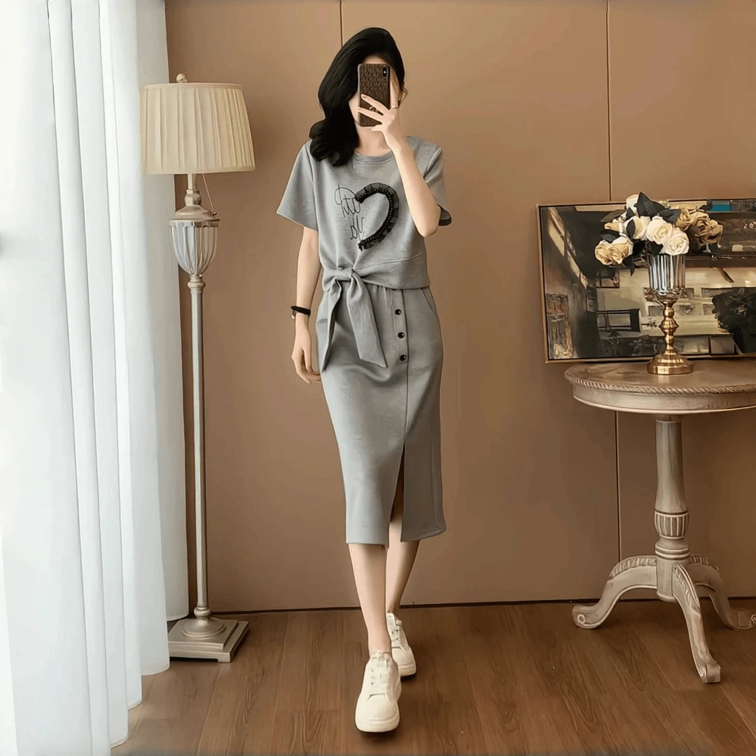 韩版女士休闲时尚套装裙夏显瘦气质减龄洋气运动风半身裙子两件套