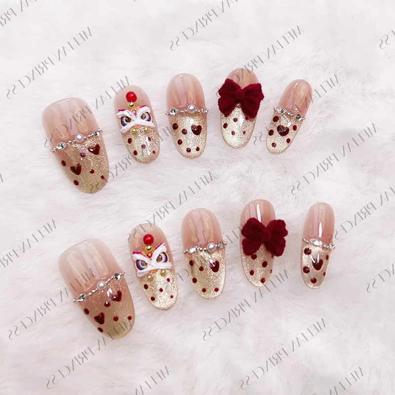 【金粉狮家】法式奢华红丝绒立体手工穿戴甲MELIANPRINCESS梅琳公主