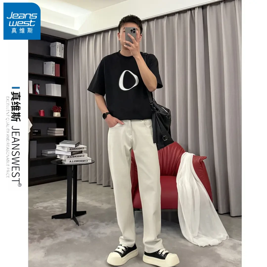 Jeanswest/真维斯牛仔裤直筒cleanfit美式休闲高街简约男生裤子