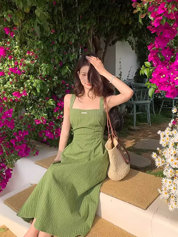 依漾自制-【绿染夏枝】2024年原创新款气质显瘦收腰连衣裙-41302G