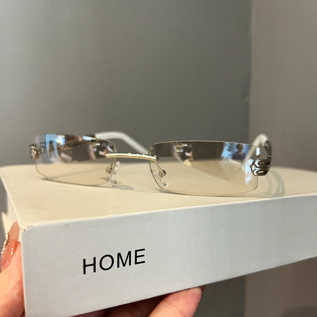 laoping复古无边框金属水银色Y2K太阳眼镜gm千禧风辣妹墨镜高级感