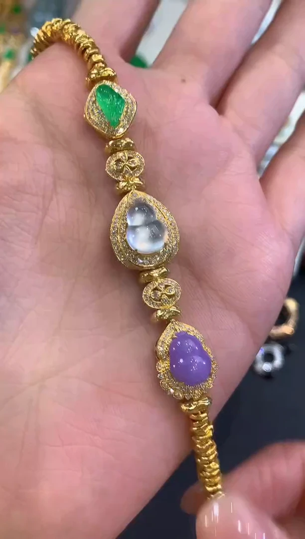 足金镶嵌手链翡翠a65